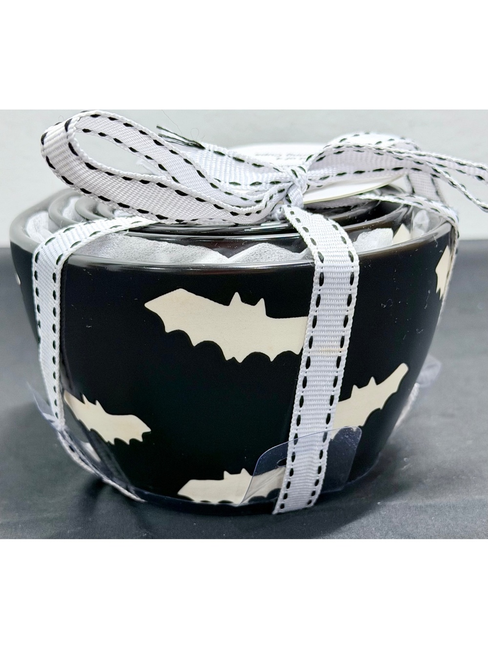 Rae Dunn Black White Bat Halloween Ceramic Measuring Cups Set of 4 brand new
